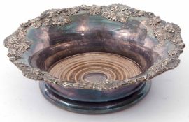 19th century electro-plated coaster, the flared rim with fruiting vine border and polished gallery