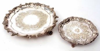 Mixed Lot: comprising two various electro-plated salvers, each of shaped circular form with