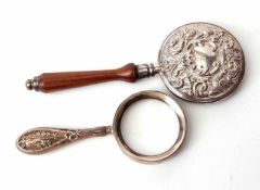 Mixed Lot: silver mounted and teak handled hand mirror, together with a silver mounted magnifying