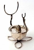 Early 20th century electro-plated brandy balloon warmer with wire work stand to a central faceted