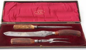 Early 20th century cased three-piece carving set, Joseph Rodgers & Sons - Sheffield, comprising