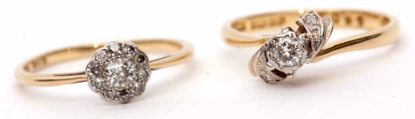 Mixed Lot: 18ct gold diamond ring, the central bezel set diamond set between cross-over shoulders,