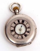 Early 20th century Swiss silver cased half hunter keyless fob watch, Alpine, the frosted gilt and