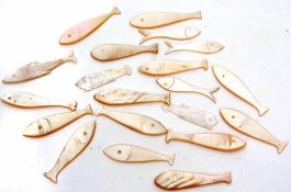 Mixed Lot: comprising 20 mother of pearl gaming counters, each modelled in the form of fish (20)