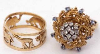 Mixed Lot: yellow metal and paste set dress ring, large flowerhead highlighted with white and pale