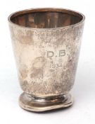 George V christening mug of polished tapering form with contemporary initials on spreading foot,