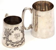Mixed Lot: comprising two various christening mugs, the larger of plain polished tapering