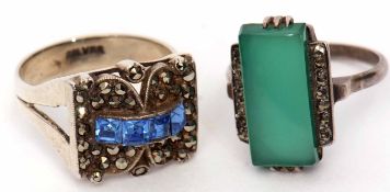 Mixed Lot: two Art Deco white metal dress rings, marcasite and paste set, stamped 935 and Silver (2)