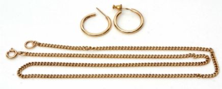 Mixed Lot: yellow metal filed curb link chain, 56cm long, stamped 375, together with a pair of 9ct