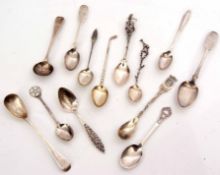 Mixed Lot: comprising twelve various silver and white metal tea, salt and mustard spoons, combined
