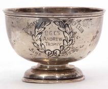George V presentation engraved trophy cup of circular form with embossed cartouche and later