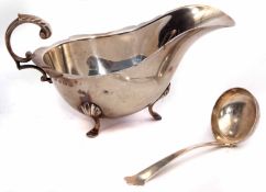 Mixed Lot: comprising two various gravy boats, each of typical form and both with flying C-scroll