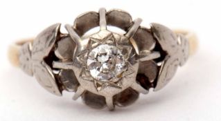 Precious metal single stone diamond ring featuring a brilliant cut diamond, 0.10ct approx, in a star