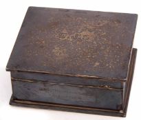 Mixed Lot: comprising a George V presentation engraved table cigarette box of hinged and polished