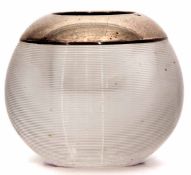 Victorian silver mounted and clear glass match striker of spherical form with applied silver rim and