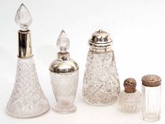 Mixed Lot: comprising four various silver mounted and clear cut glass toiletry bottles, together