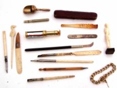 Mixed Lot: comprising various dip pens, burnishing tool, paper knife, retractable pencil, part