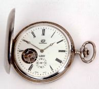 Modern silver cased full hunter keyless lever watch, retailed by Winsor Bishop, the 17-jewel Swiss