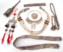 Box of costume ethnic metal and bead jewellery