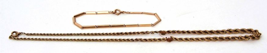 Mixed Lot: 585 stamped yellow metal bar link articulated bracelet, 3.3gms, together with a 333