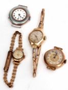 Mixed Lot: comprising two various 9ct gold ladies wrist watches, both fitted with gold plated