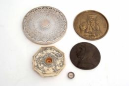 Mixed Lot: comprising a silver circular disc formed coaster (a/f) together with two cast base