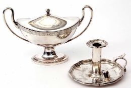 Mixed Lot: comprising 19th century silver on copper two-handled and lidded sauce tureen of oval form