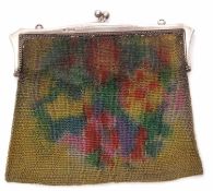 Art Deco evening bag, a coloured meshwork chain design with a white metal mount, having a London