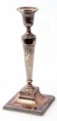 19th century electro-plated single candlestick with beaded drip pan and urn shaped sconce on a