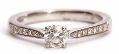 Precious metal single stone diamond ring featuring a round brilliant cut diamond, 0.35ct approx,