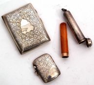 Mixed Lot: comprising a cigarette case of typical hinged rectangular form with all over engraved