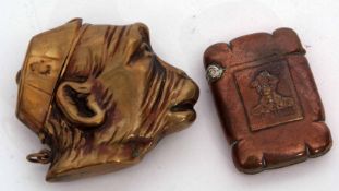 Mixed Lot: comprising late 19th century brass vesta case, modelled in the form of a monkey's head,