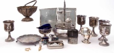 Mixed Lot: comprising four bottle cruet, assorted goblets, swing handled sugar basins, salvers and