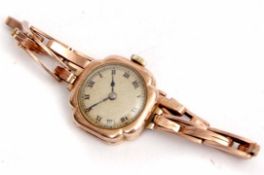 Second quarter of 20th century 9ct gold ladies wrist watch, the Swiss 15-jewel movement to a