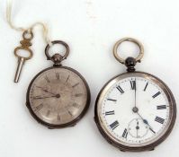 Mixed Lot: two various Swiss silver cased open face key wind cylinder watches, various dates and