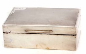 George VI cigarette box of typical hinged rectangular form with engine turned cover and contemporary