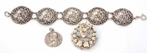 Mixed Lot: Victorian silver crescent and shield brooch, Birmingham 1886, hallmarked silver disc