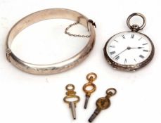 Mixed Lot: comprising late 19th century Swiss silver cased open face key wind cylinder fob watch