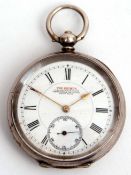 Late 19th/early 20th century Swiss silver cased open face cylinder watch, the frosted three-