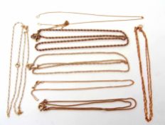 Mixed Lot: 9ct gold rope twist chain, together with six 9ct gold trace chains, 8gms gross weight