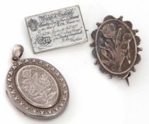 Mixed Lot: Victorian silver brooch, chased and engraved with a floral design, hallmarked for 1896, a