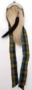 Vintage Scottish antique hair sporran, engraved metal head crest, with one black hair tassel, with