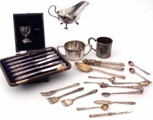 Mixed Lot: assorted electro-plated flatware, mug, sauce boat etc (qty)