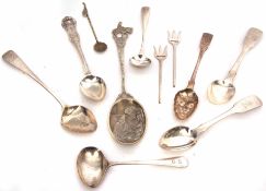 Mixed Lot: comprising eleven various silver and base metal spoons and two pastry forks, weighable