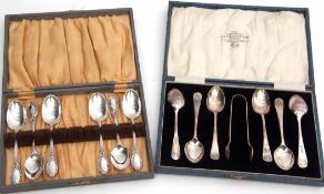 Mixed Lot: comprising a cased set of six George V Hanoverian husk pattern tea spoons with matching