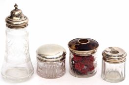 Mixed Lot: comprising three various silver lidded and clear glass toiletry bottles together with a