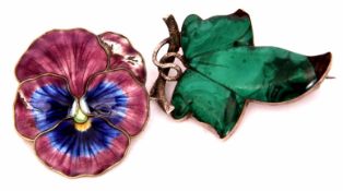 Mixed Lot: vintage "Marius Hammer" sterling and enamel pansy flower brooch, 30mm diam, stamped