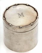 Edward VII cylindrical canister of polished form, the pull off cover with contemporary initial,
