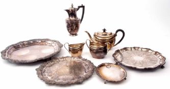 Mixed Lot: comprising three various electro-plated circular salvers together with a small oval tray,