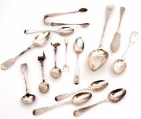 Mixed Lot: comprising eleven various spoons including table, salt and tea spoons, together with a